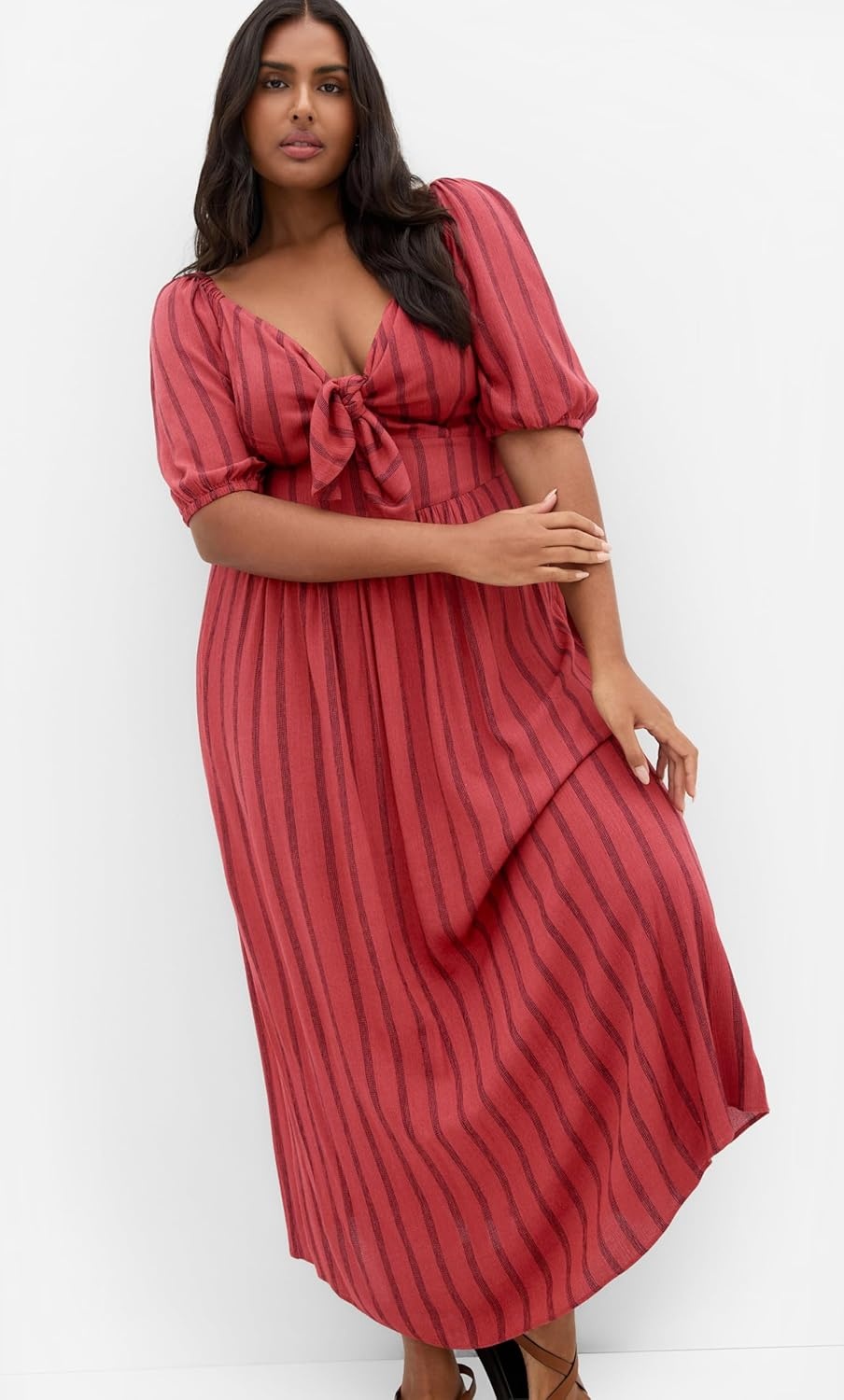 image:imageCity Chic Plus Size Dress Bella Stripe Tie Front MaxiRust Stripe