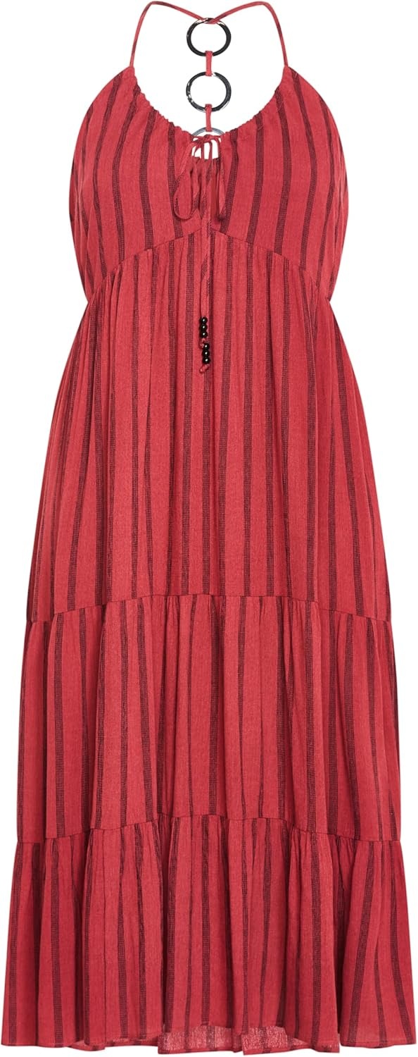 image:imageCity Chic Plus Size Dress Caribbean Halter Stripe MidiRust Stripe