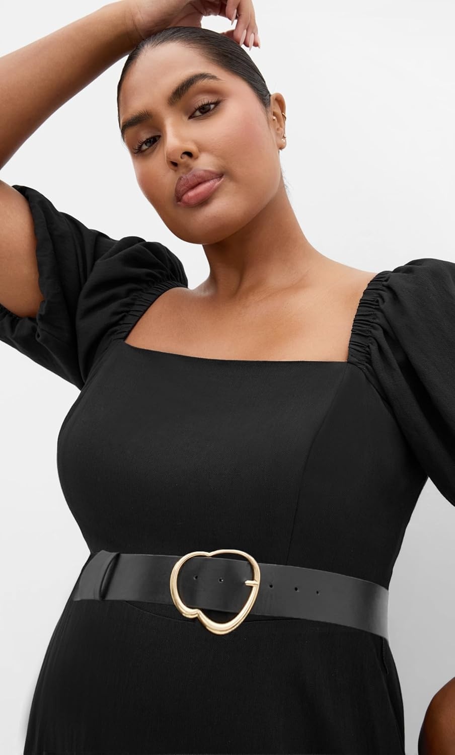 image:imageCity Chic Plus Size Dress Collins Puff Sleeve Belted MaxiBlack