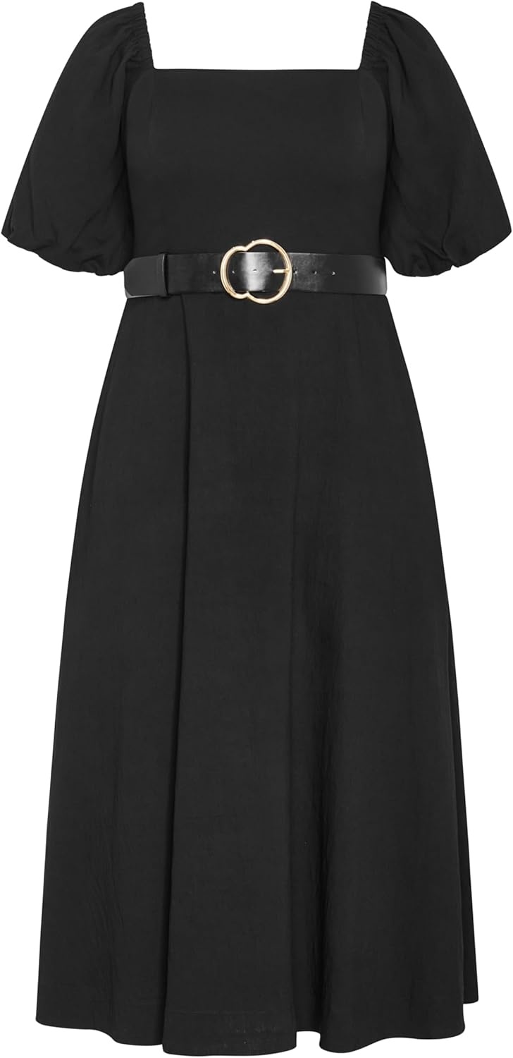 image:imageCity Chic Plus Size Dress Collins Puff Sleeve Belted MaxiBlack