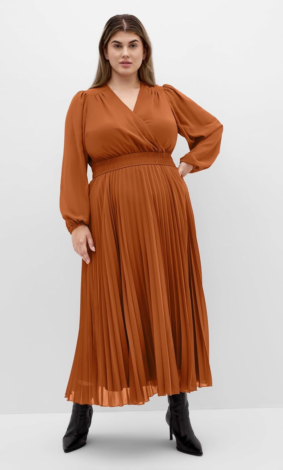 image:imageCity Chic Plus Size Dress Finley Sheer PleatGinger