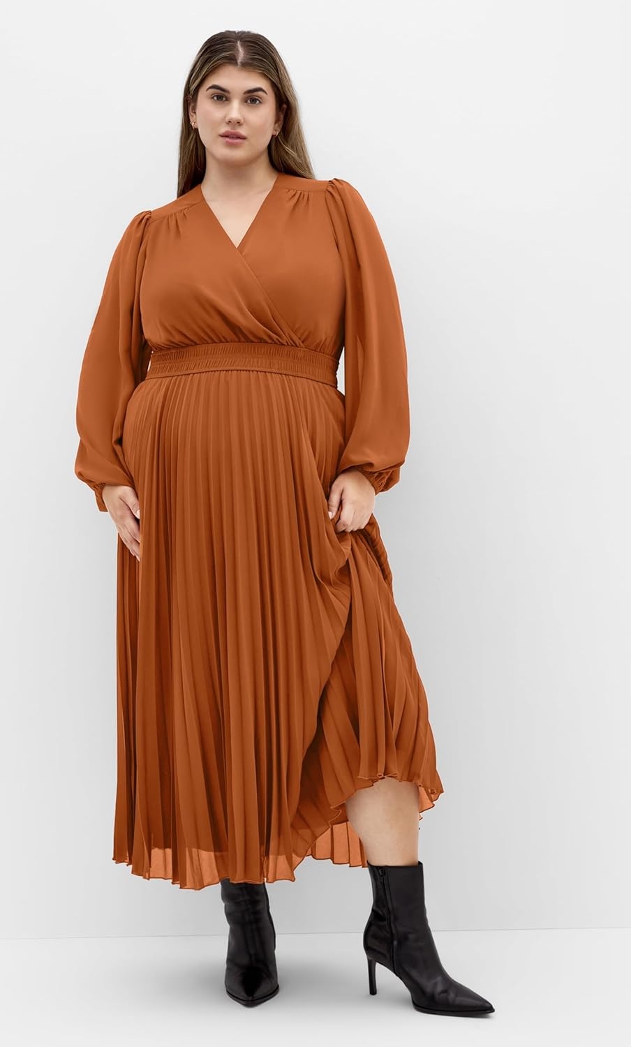 image:imageCity Chic Plus Size Dress Finley Sheer PleatGinger