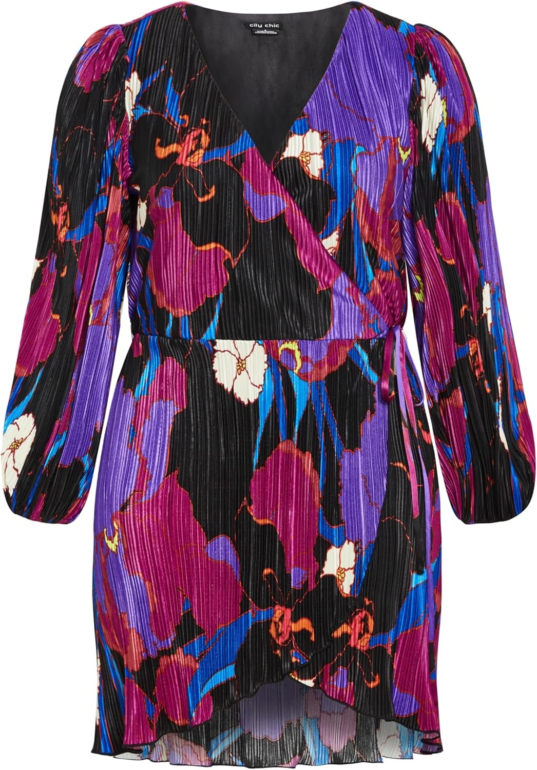 image:imageCity Chic Plus Size Dress Kira Etched Print Wrap MiniWild Flower