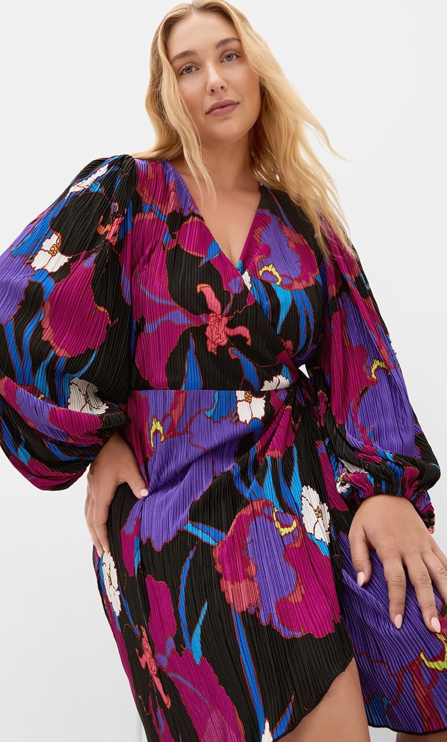 image:imageCity Chic Plus Size Dress Kira Etched Print Wrap MiniWild Flower