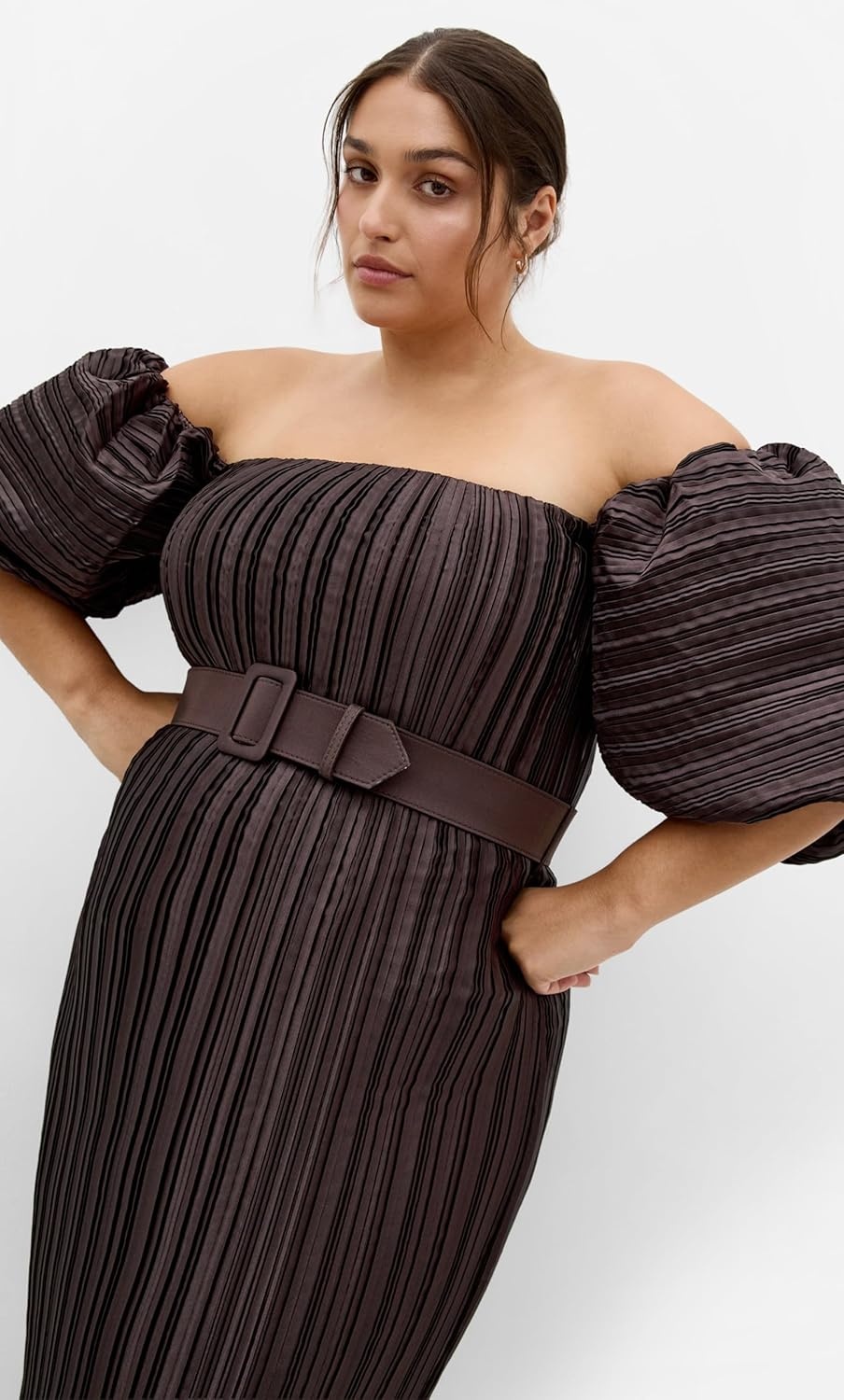image:imageCity Chic Plus Size Dress Krista PleatChocolate