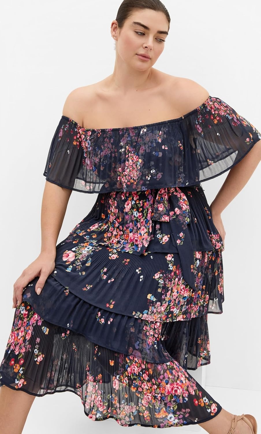 image:imageCity Chic Plus Size Dress Night Garden Print Tier MidiRoyal Blue