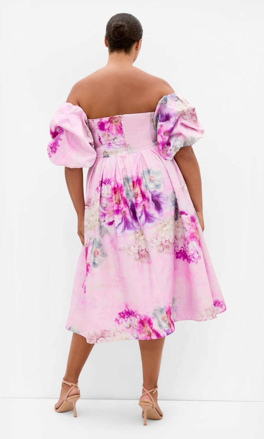 image:imageCity Chic Plus Size Dress Rosalee Garden Print Puff Sleeve MidiGilded Garden