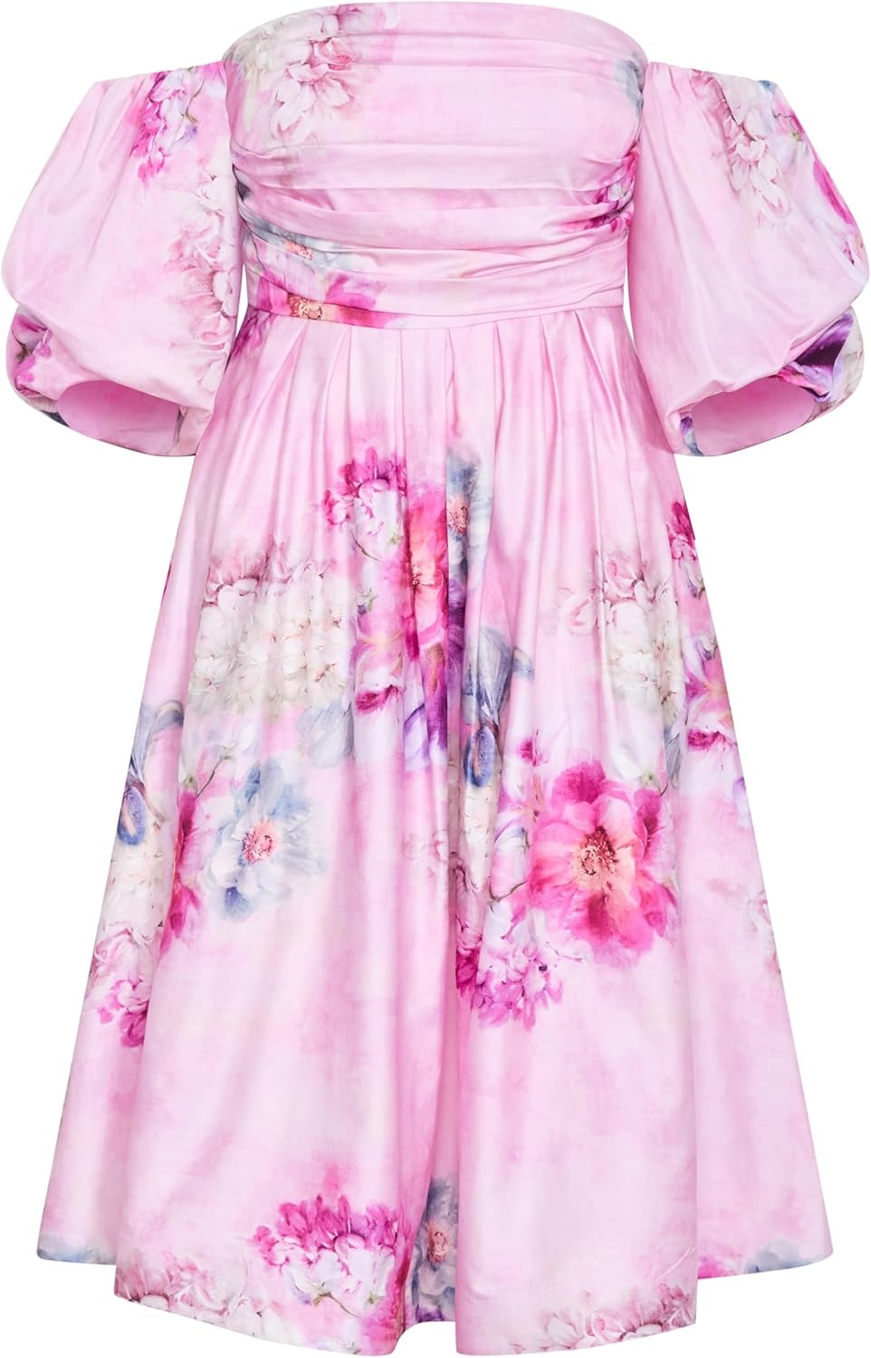image:imageCity Chic Plus Size Dress Rosalee Garden Print Puff Sleeve MidiGilded Garden