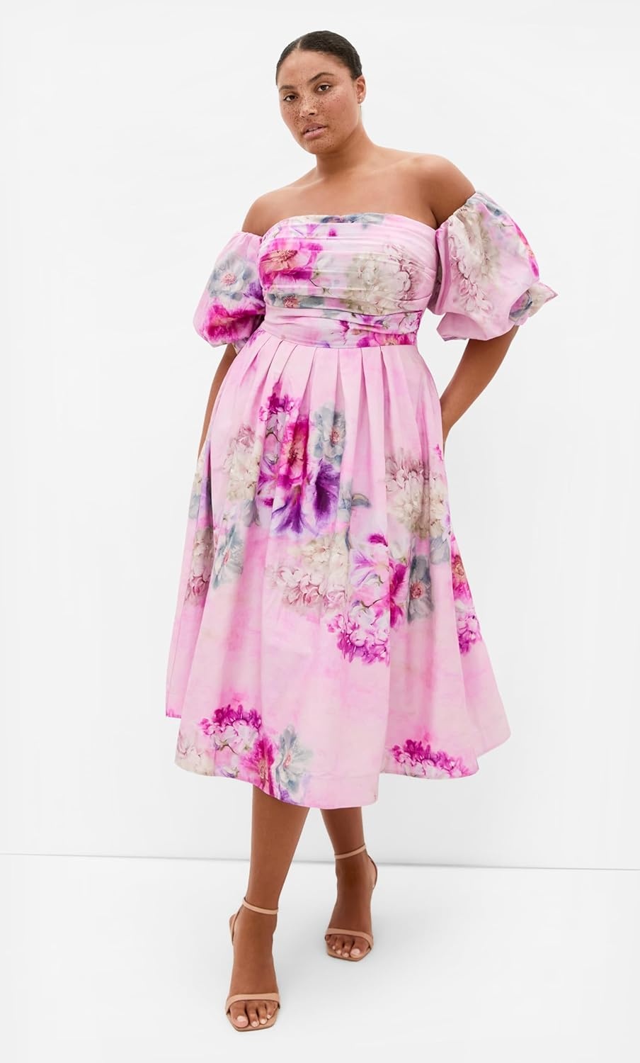 image:imageCity Chic Plus Size Dress Rosalee Garden Print Puff Sleeve MidiGilded Garden