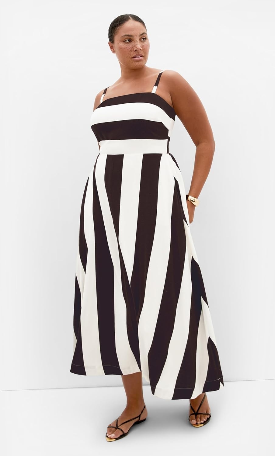 image:imageCity Chic Plus Size Dress Simone Strapless Stripe MaxiChocolateIvory