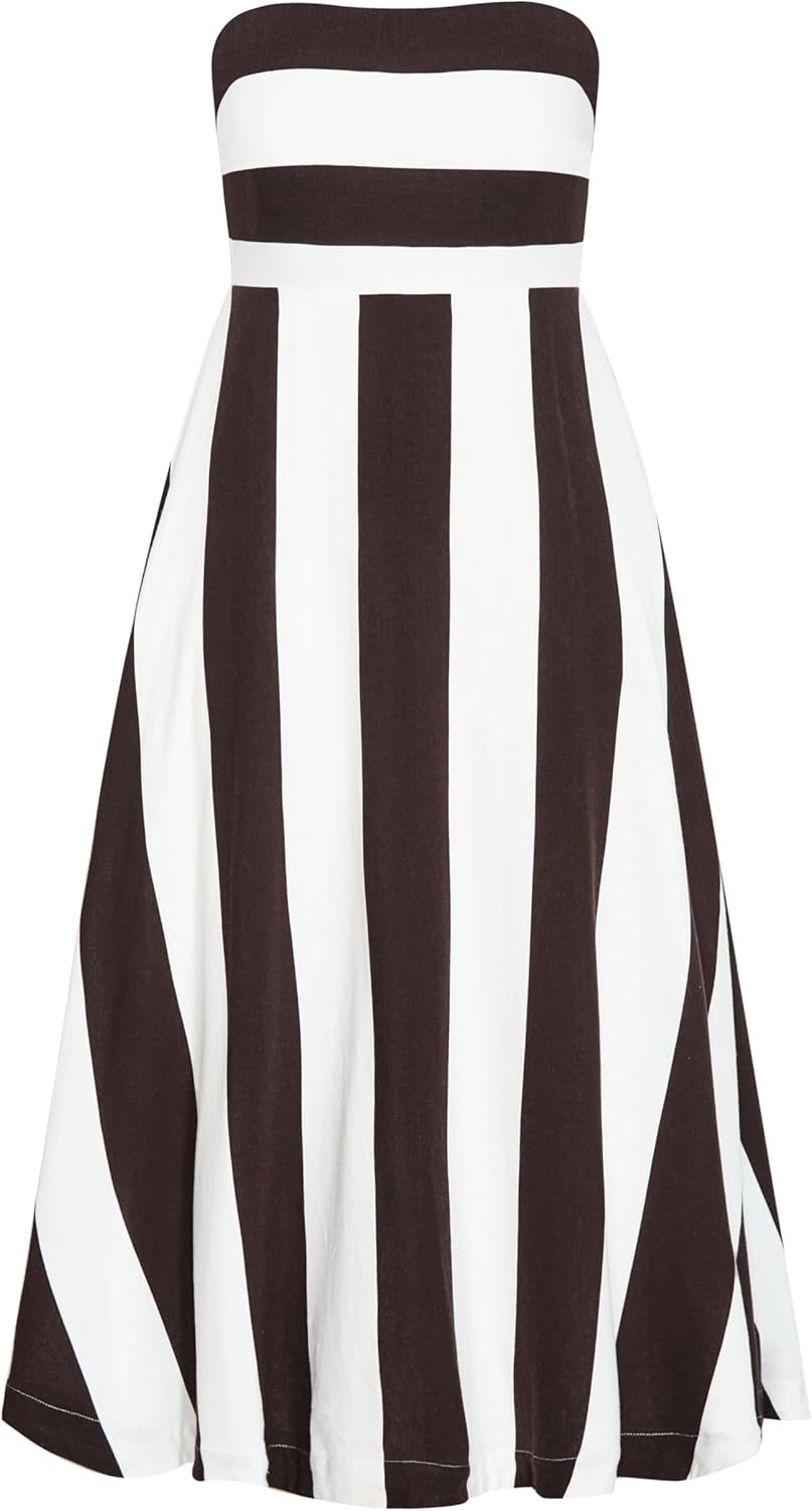 image:imageCity Chic Plus Size Dress Simone Strapless Stripe MaxiChocolateIvory