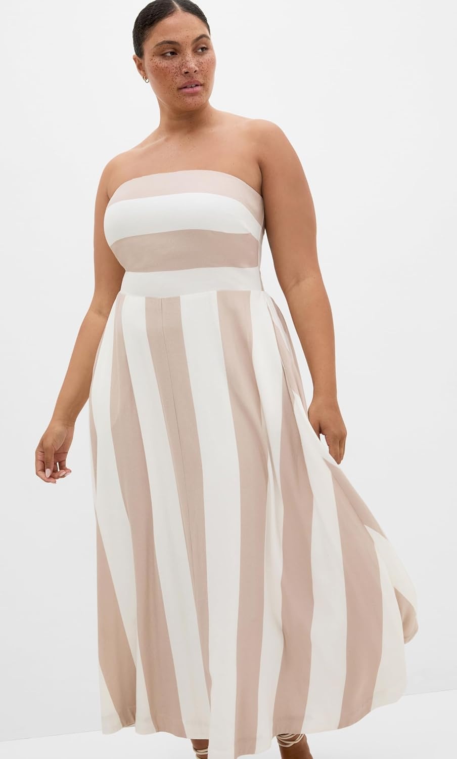 image:imageCity Chic Plus Size Dress Simone Strapless Stripe MaxiStoneIvory