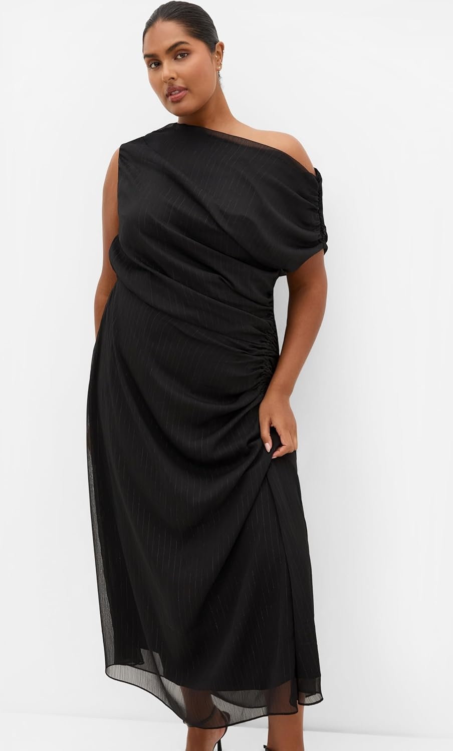 image:imageCity Chic Plus Size Dress Vivid Lurex Stripe MaxiMetallic Black