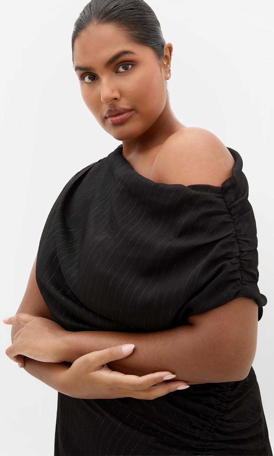 image:imageCity Chic Plus Size Dress Vivid Lurex Stripe MaxiMetallic Black
