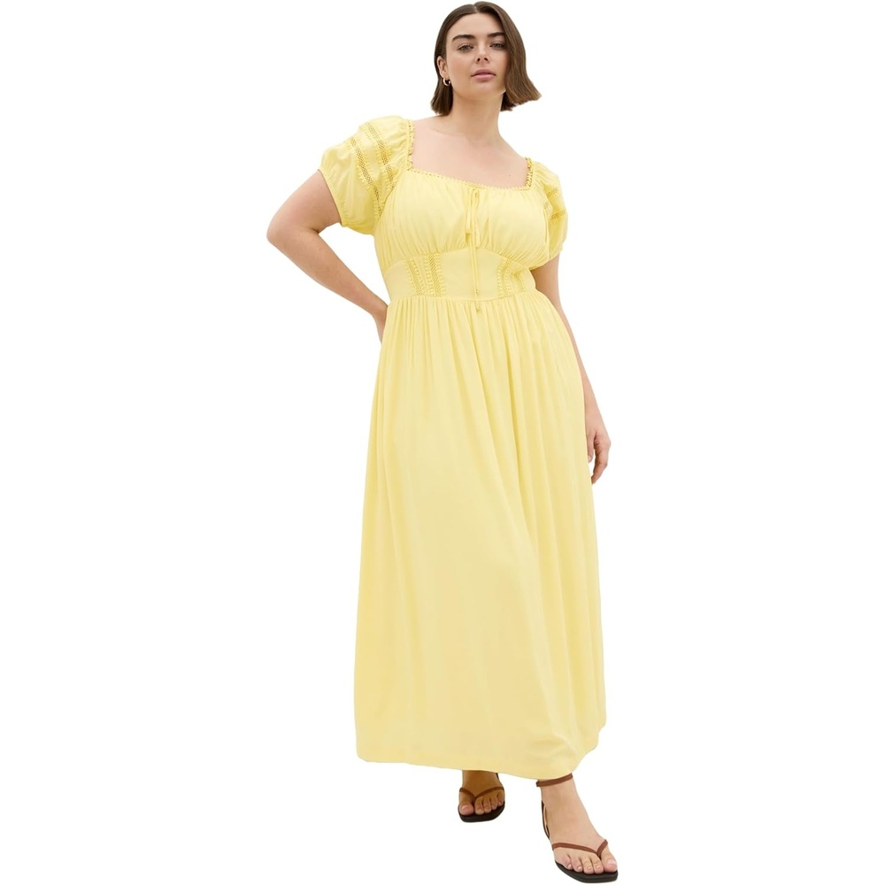 image:imageCity Chic Plus Size Dress Arielle Lace Trim MaxiLemon Zest