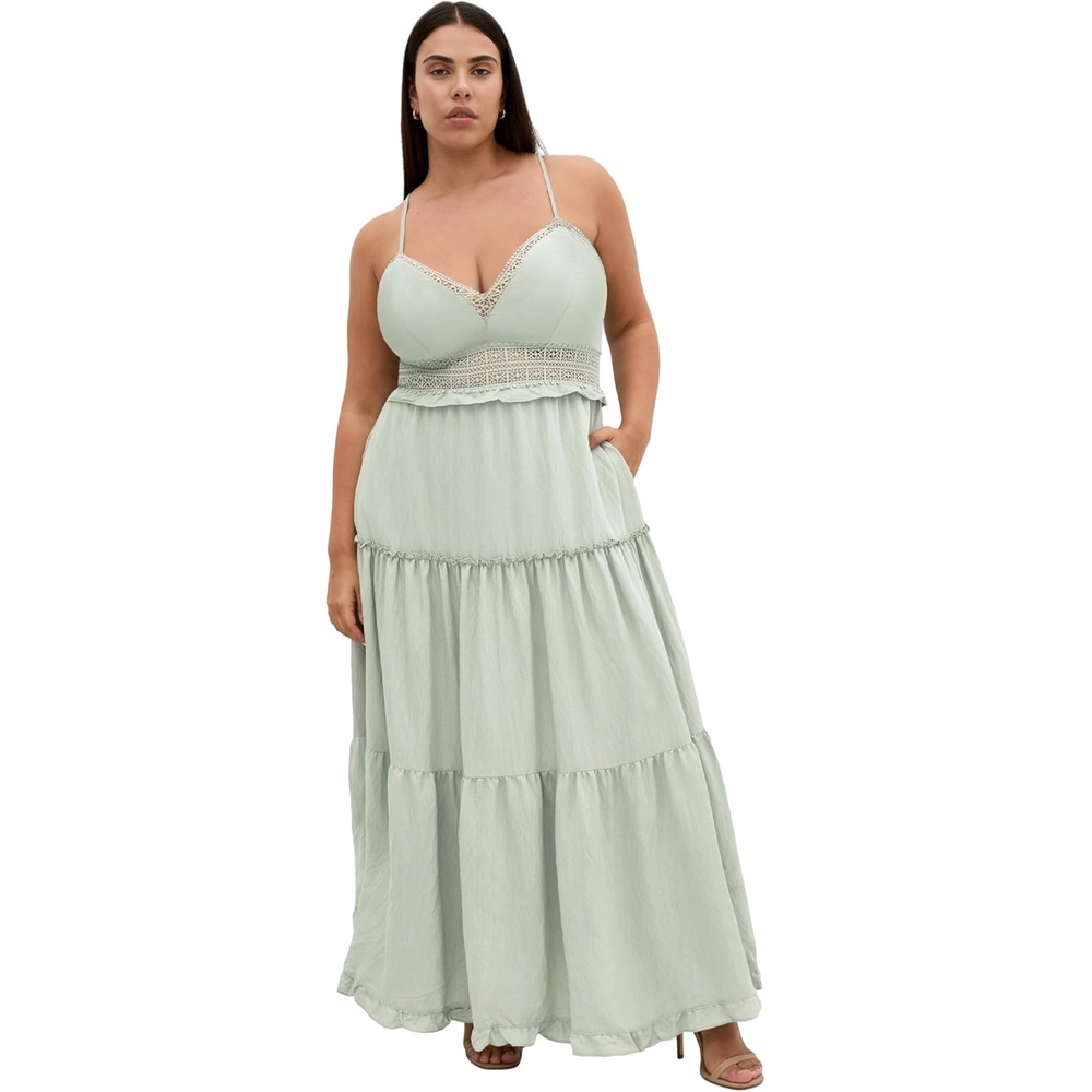image:imageCity Chic Plus Size Dress Aura Crochet Tier MaxiLight Khaki