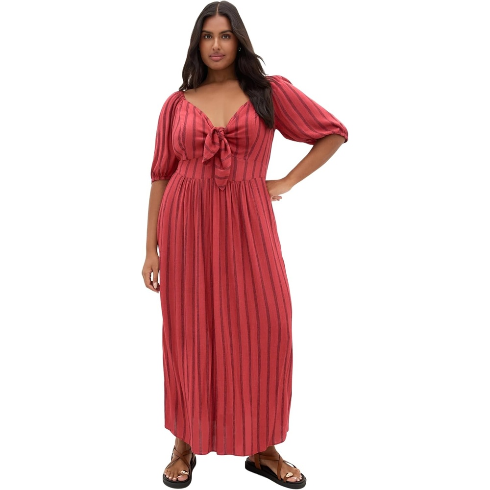 image:imageCity Chic Plus Size Dress Bella Stripe Tie Front MaxiRust Stripe