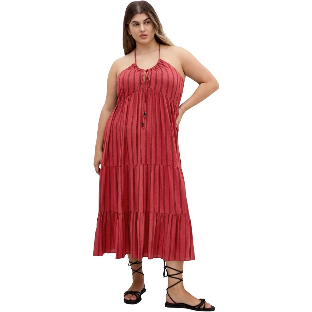 image:imageCity Chic Plus Size Dress Caribbean Halter Stripe MidiRust Stripe