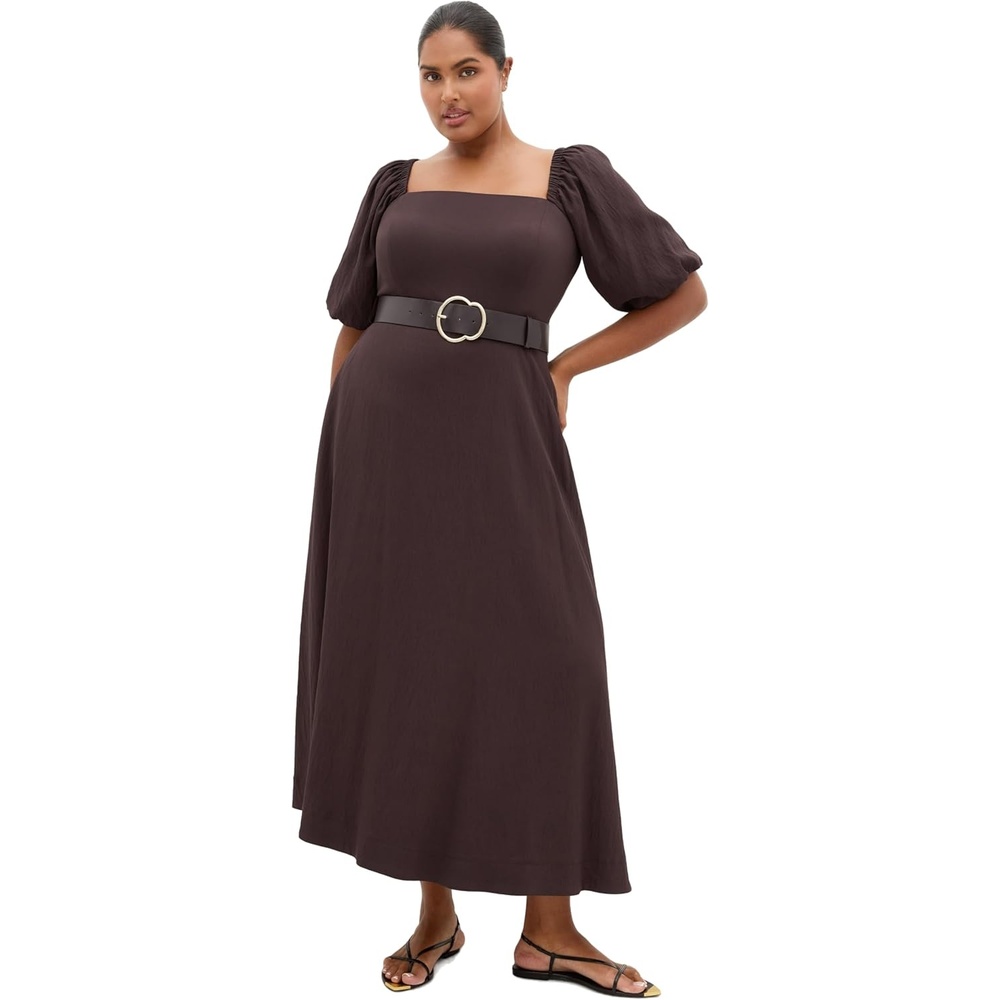 image:imageCity Chic Plus Size Dress Collins Puff Sleeve Belted MaxiChocolate