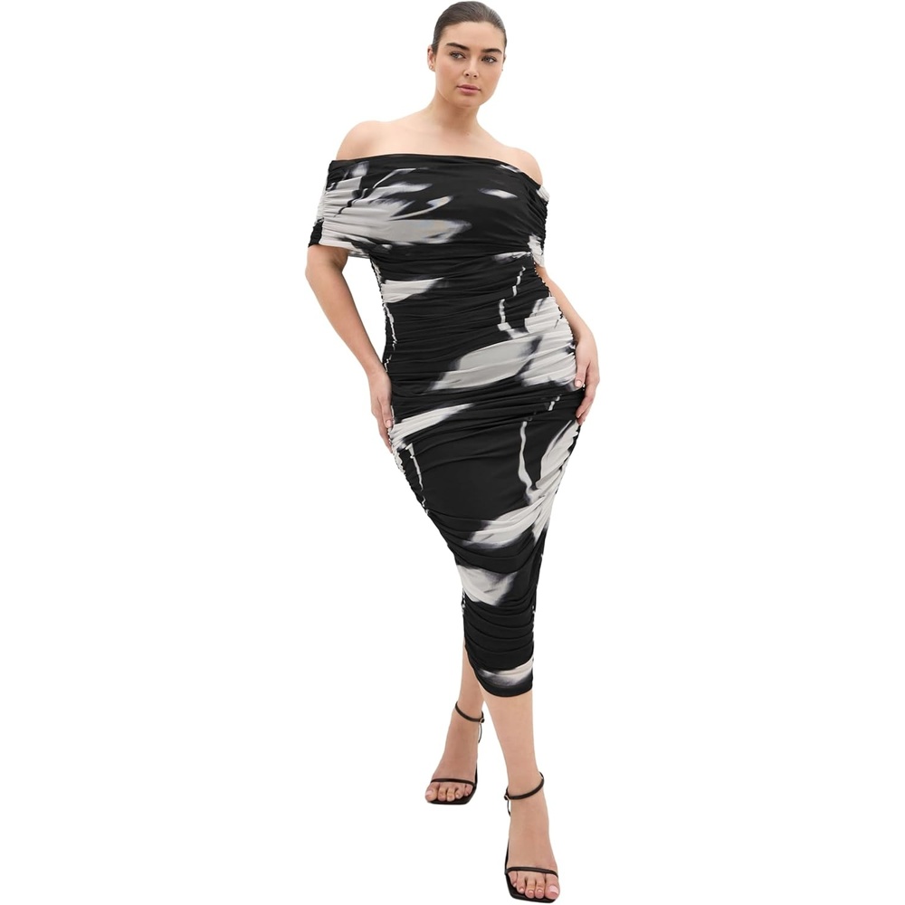 image:imageCity Chic Plus Size Dress Dana Mesh Blur PrintBlack Blur Floral