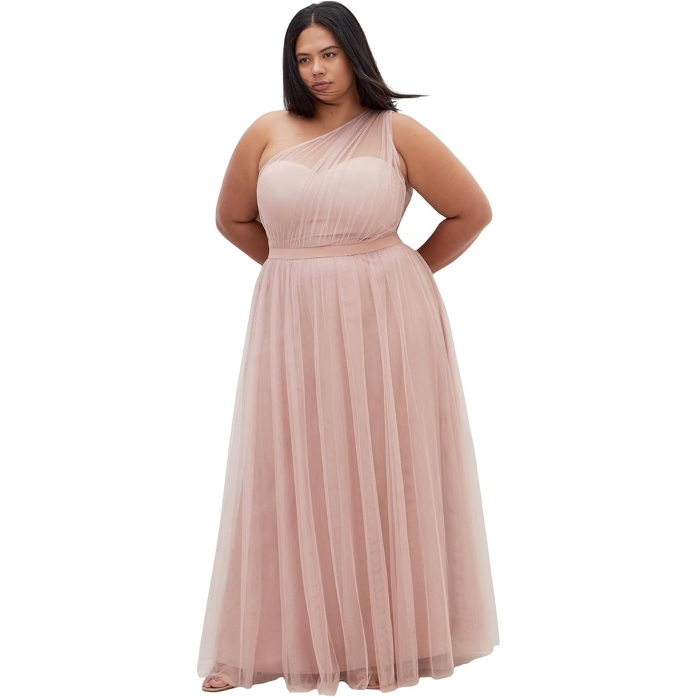 image:imageCity Chic Plus Size Dress  Daniela One Shoulder Tulle MaxiDusty Rose