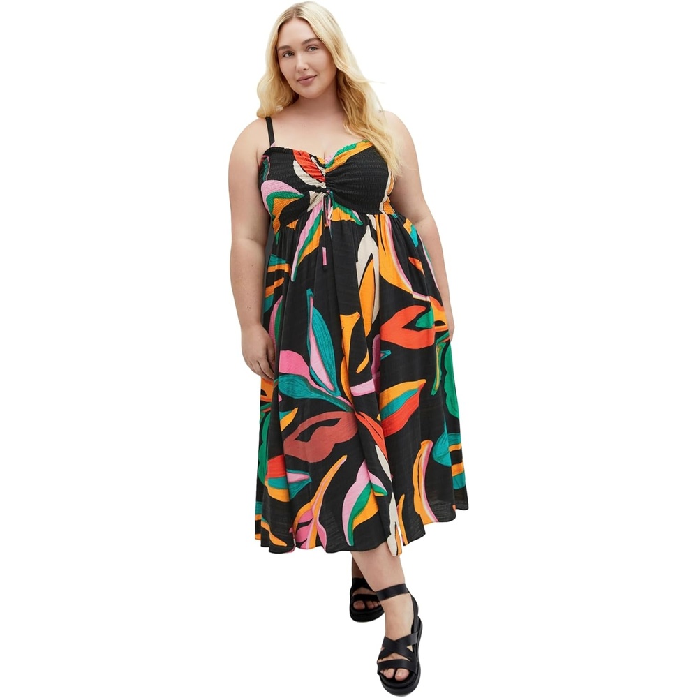 image:imageCity Chic Plus Size Dress Maui Shirred Print MaxiMaui Tropical Prt