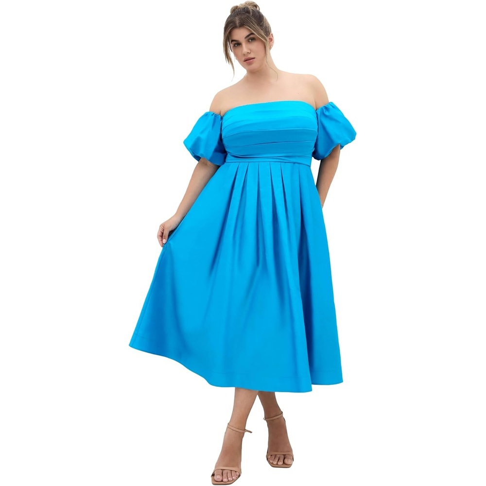 image:imageCity Chic Plus Size Dress  Rosalee Puff Sleeve MidiAzure