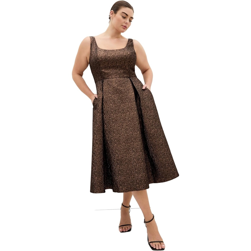 image:imageCity Chic Plus Size Dress  Rosella Jacquard MidiMetallic Bronze