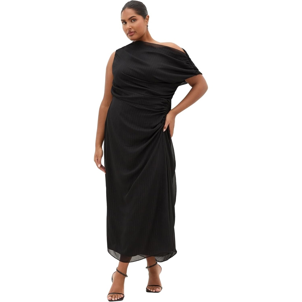image:imageCity Chic Plus Size Dress  Vivid Lurex Stripe MaxiMetallic Black