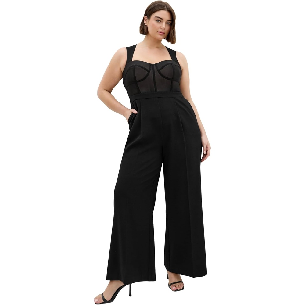 image:imageCity Chic Plus Size Jumpsuit  Kylie Corset Wide LegBlack