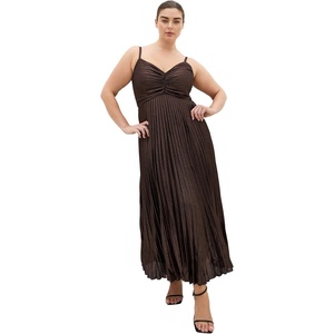 City Chic Plus Size Dress – Ariana Sparkle Pleat Maxi(Bronze Sparkle)