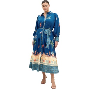 City Chic Plus Size Dress – Ezra Dreamscape Print Maxi(Navy Sea Bdr)