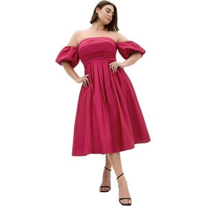 City Chic Plus Size Dress – Rosalee Puff Sleeve Midi(Raspberry)
