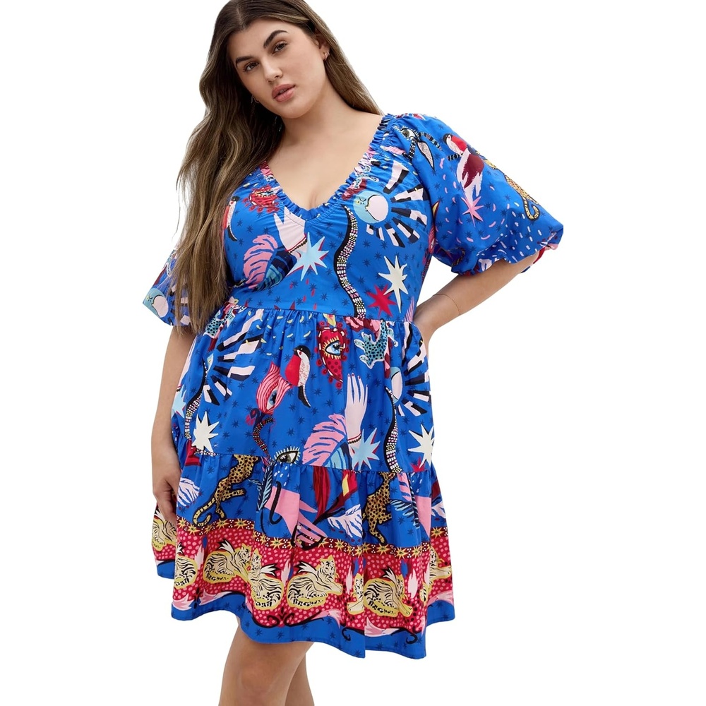 image:imageCity Chic Womens Plus Size Dress  Simona Print MiniBlue