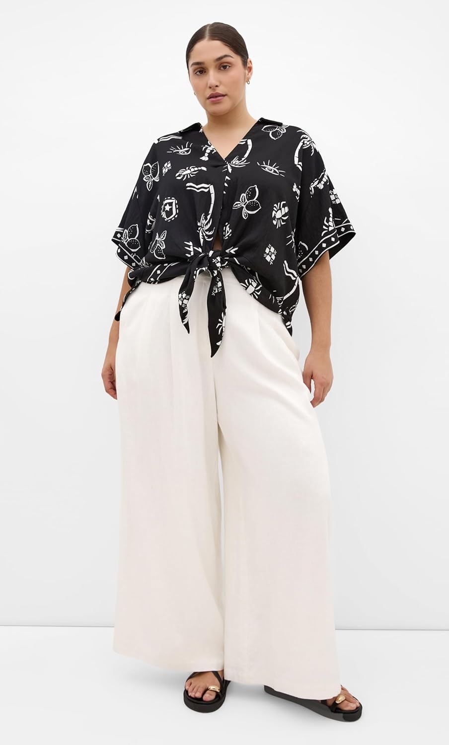 image:imageCity Chic Plus Size Shirt Resort Border PrintBw Conversational
