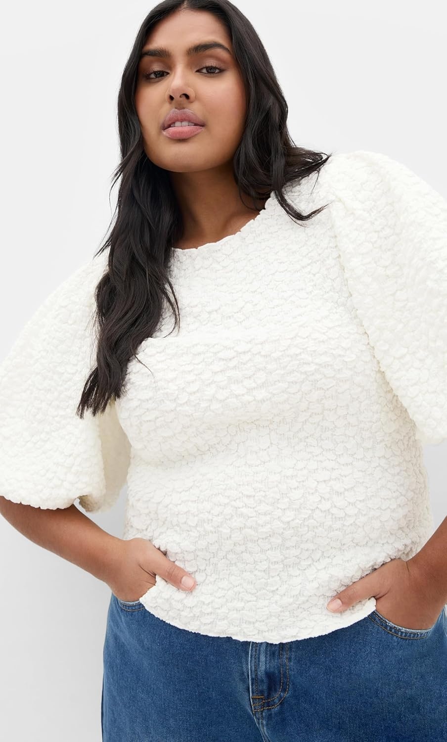 image:imageCity Chic Plus Size Top Chrissie Balloon SleeveIvory