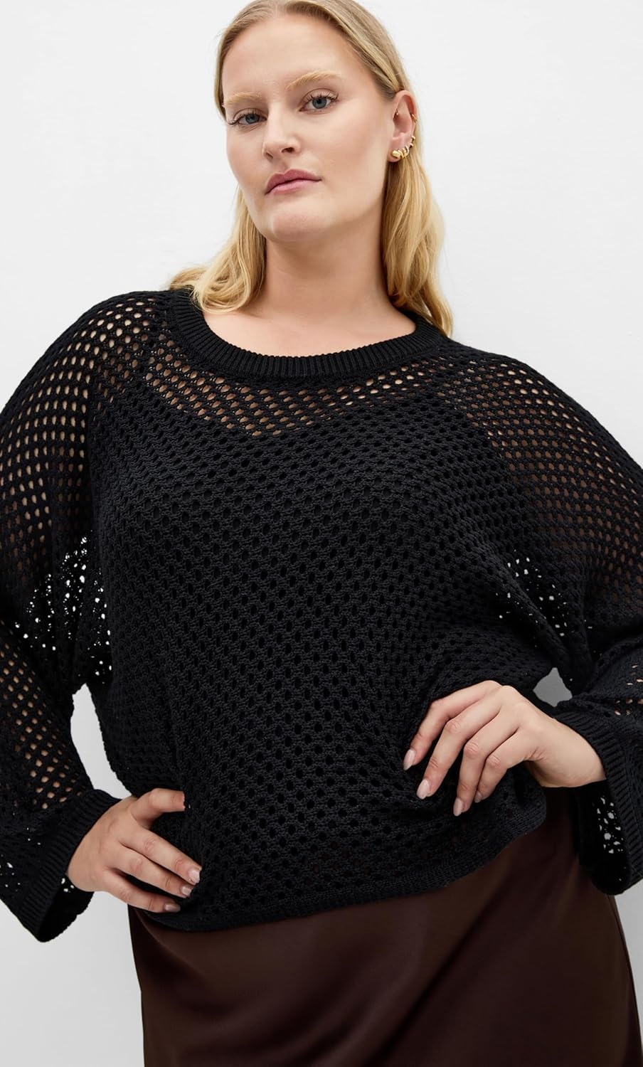 image:imageCity Chic Plus Size Top Crochet Knit Long SleeveBlack