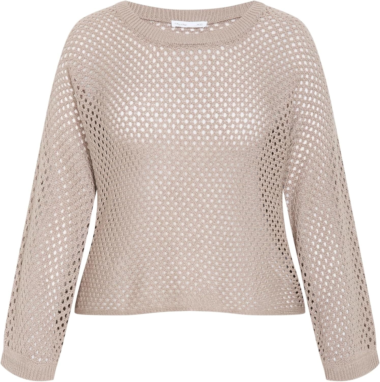 image:imageCity Chic Plus Size Top Crochet Knit Long SleeveStone
