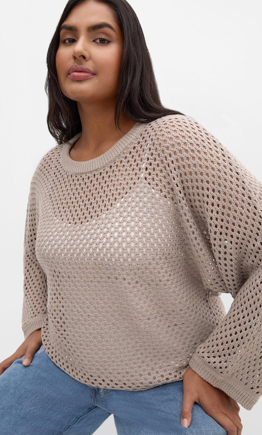 image:imageCity Chic Plus Size Top Crochet Knit Long SleeveStone