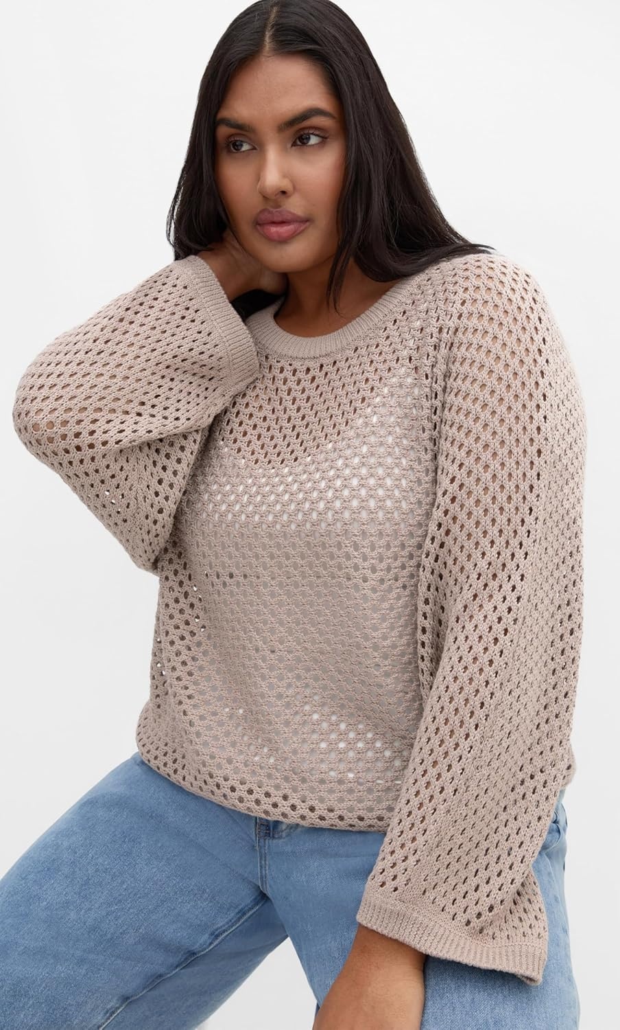 image:imageCity Chic Plus Size Top Crochet Knit Long SleeveStone