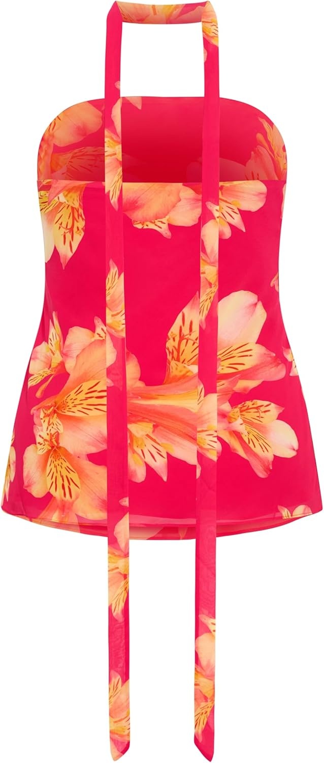 image:imageCity Chic Plus Size Top Soiree Print Frill DetailFuchsia Lily