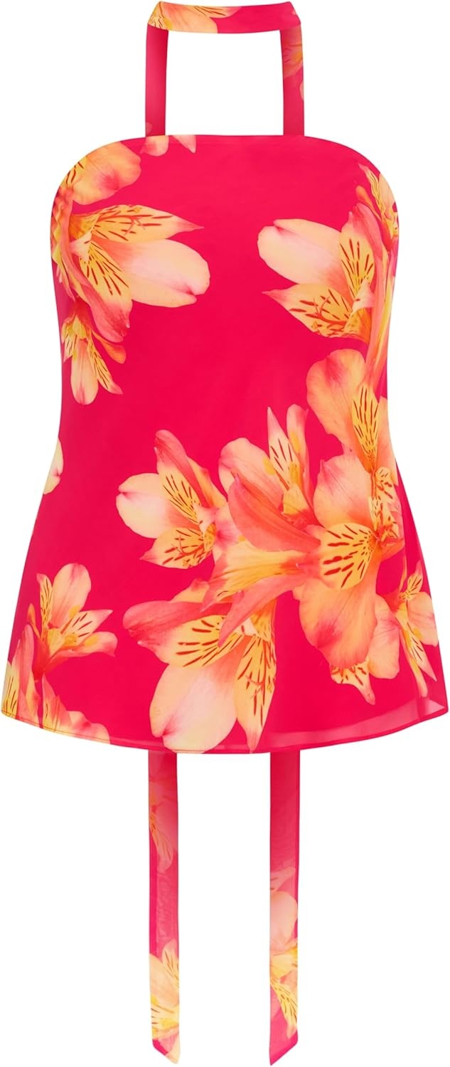 image:imageCity Chic Plus Size Top Soiree Print Frill DetailFuchsia Lily