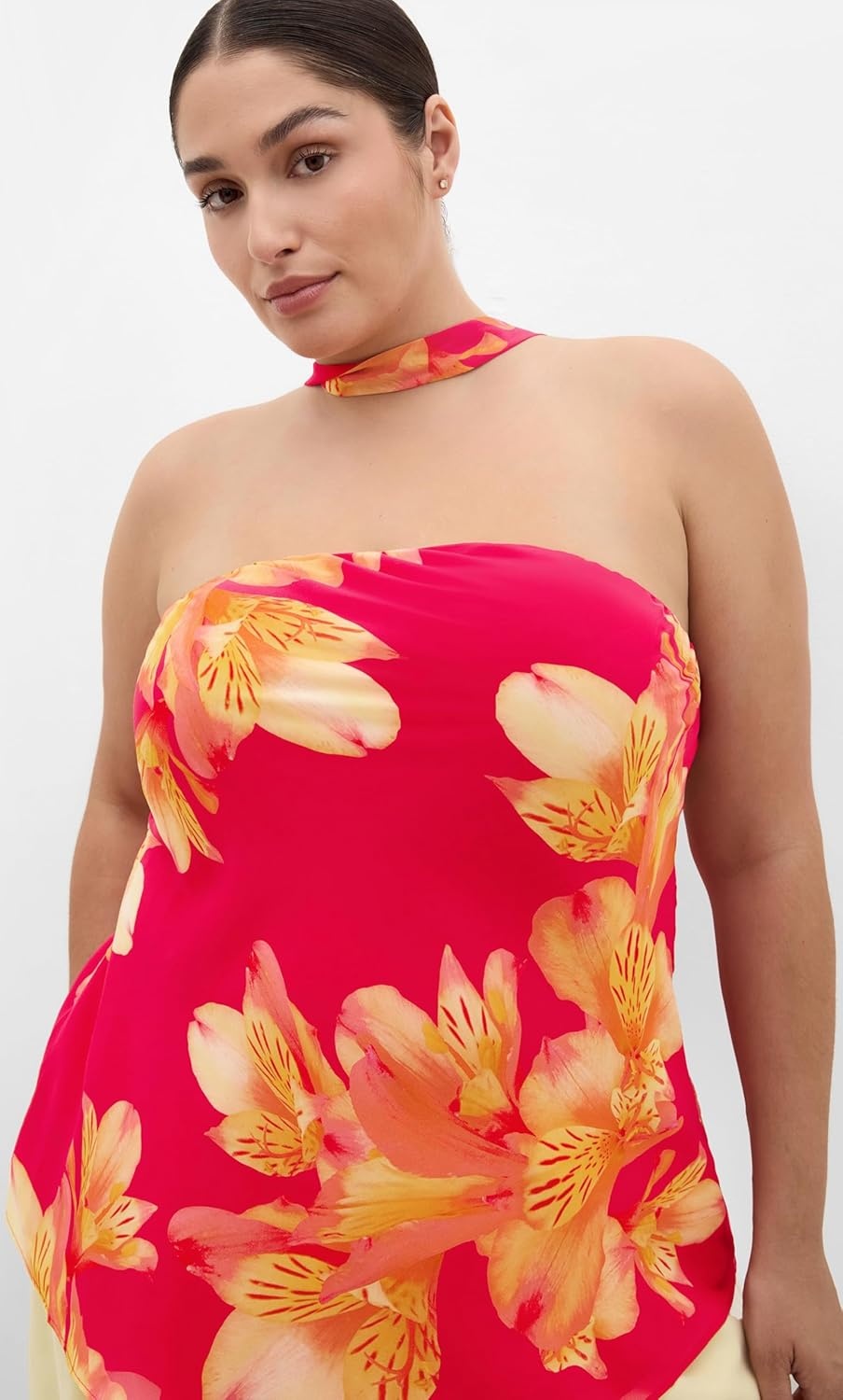 image:imageCity Chic Plus Size Top Soiree Print Frill DetailFuchsia Lily