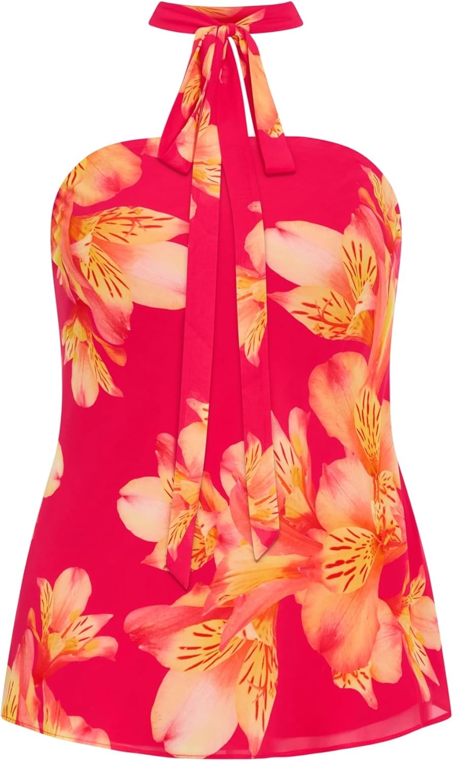 image:imageCity Chic Plus Size Top Soiree Print Frill DetailFuchsia Lily