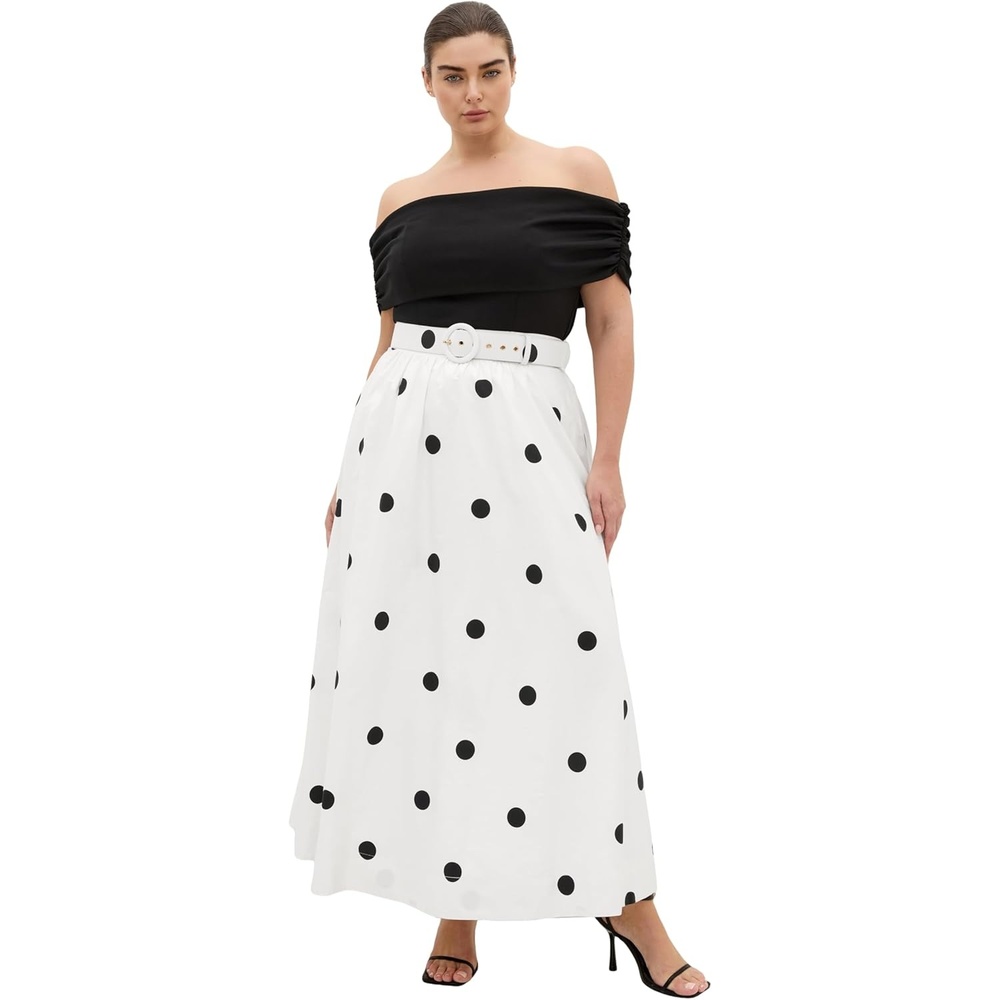 image:imageCity Chic Plus Size Dress Anita Off Shoulder Spot PrintBlk Polka