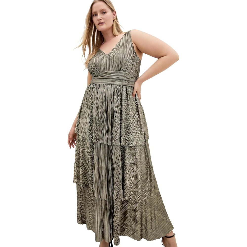 image:imageCity Chic Plus Size Dress  Glamour Metallic TierBronze