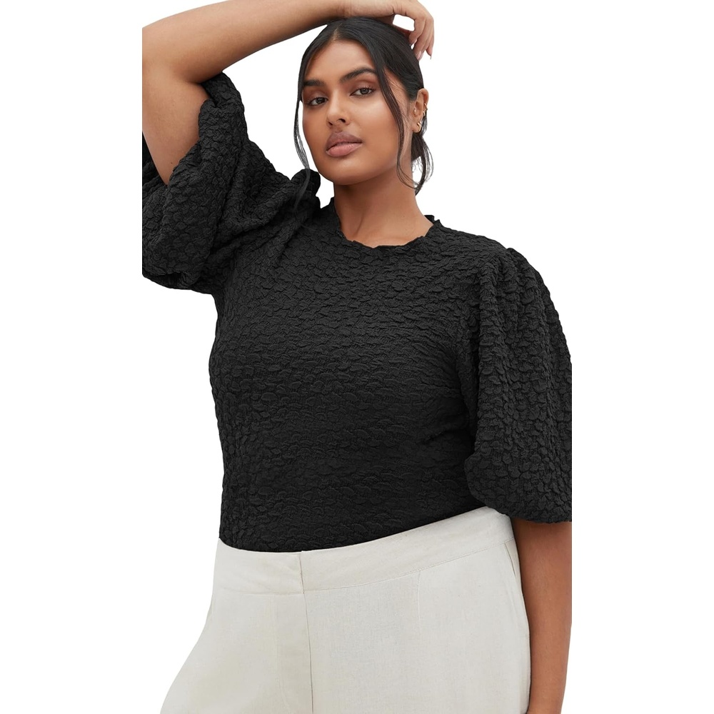 image:imageCity Chic Plus Size Top Chrissie Balloon SleeveBlack