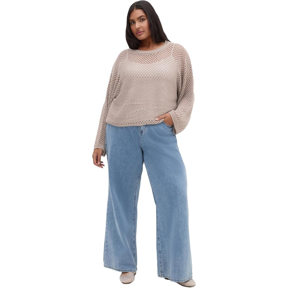 image:imageCity Chic Plus Size Top  Crochet Knit Long SleeveStone