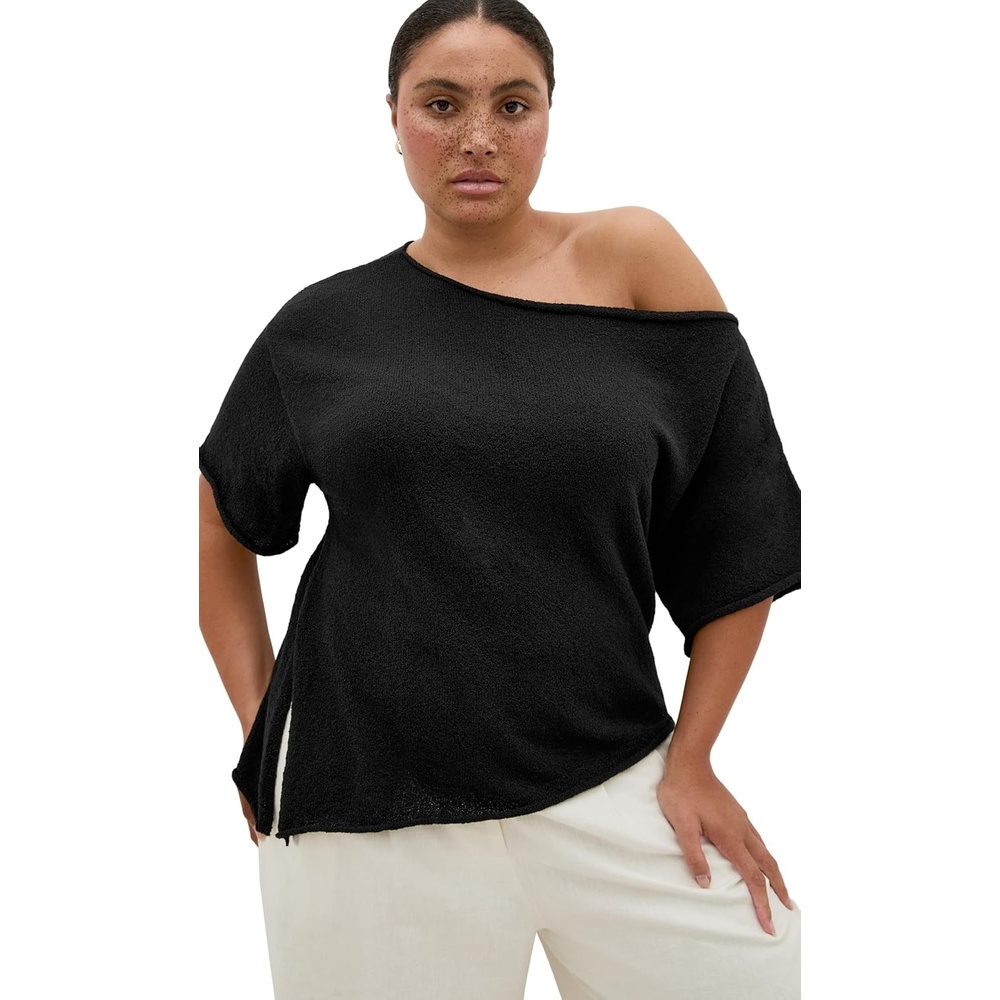 image:imageCity Chic Plus Size Top One Shoulder KnitBlack