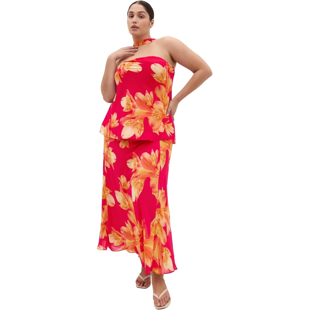 image:imageCity Chic Plus Size Top Soiree Print Frill DetailFuchsia Lily
